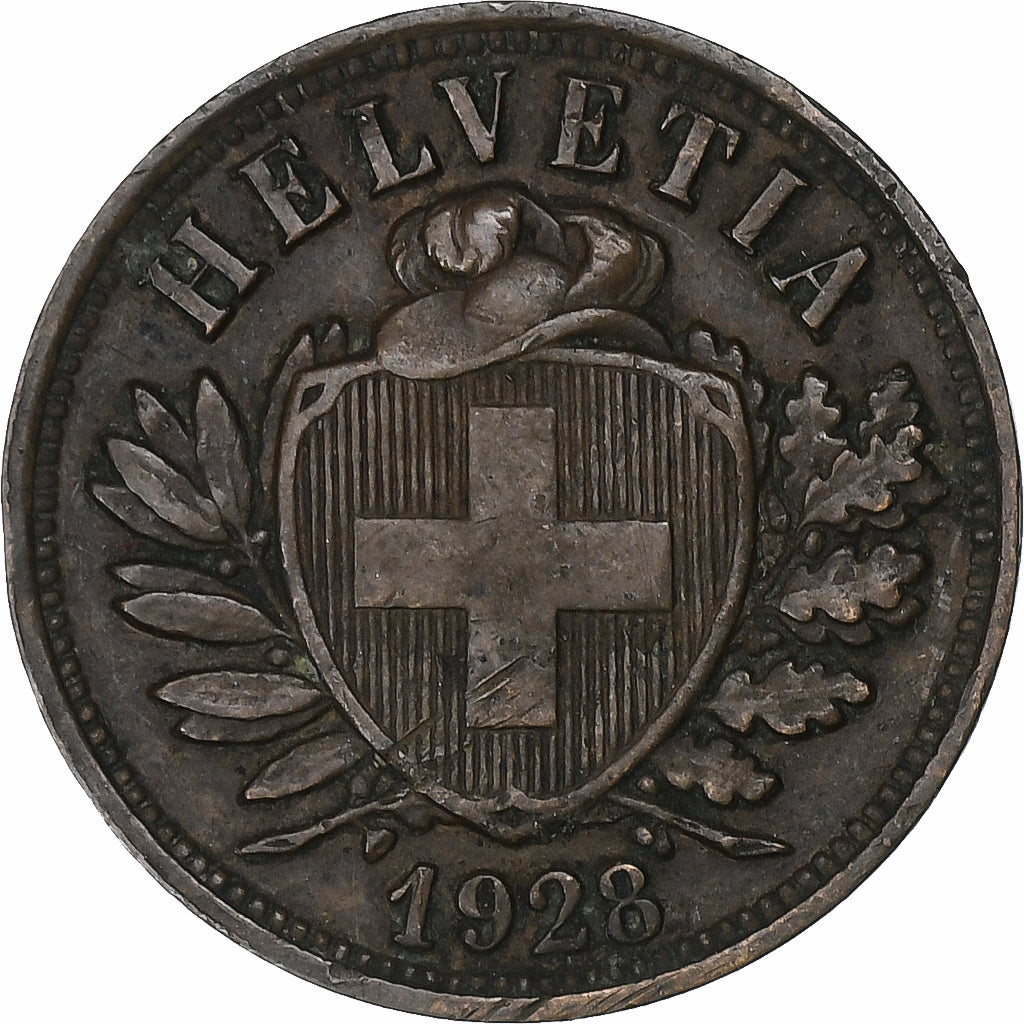 Svizzera, 2 Rappen, 1928, Bern, Bronzo, SPL-, KM:4