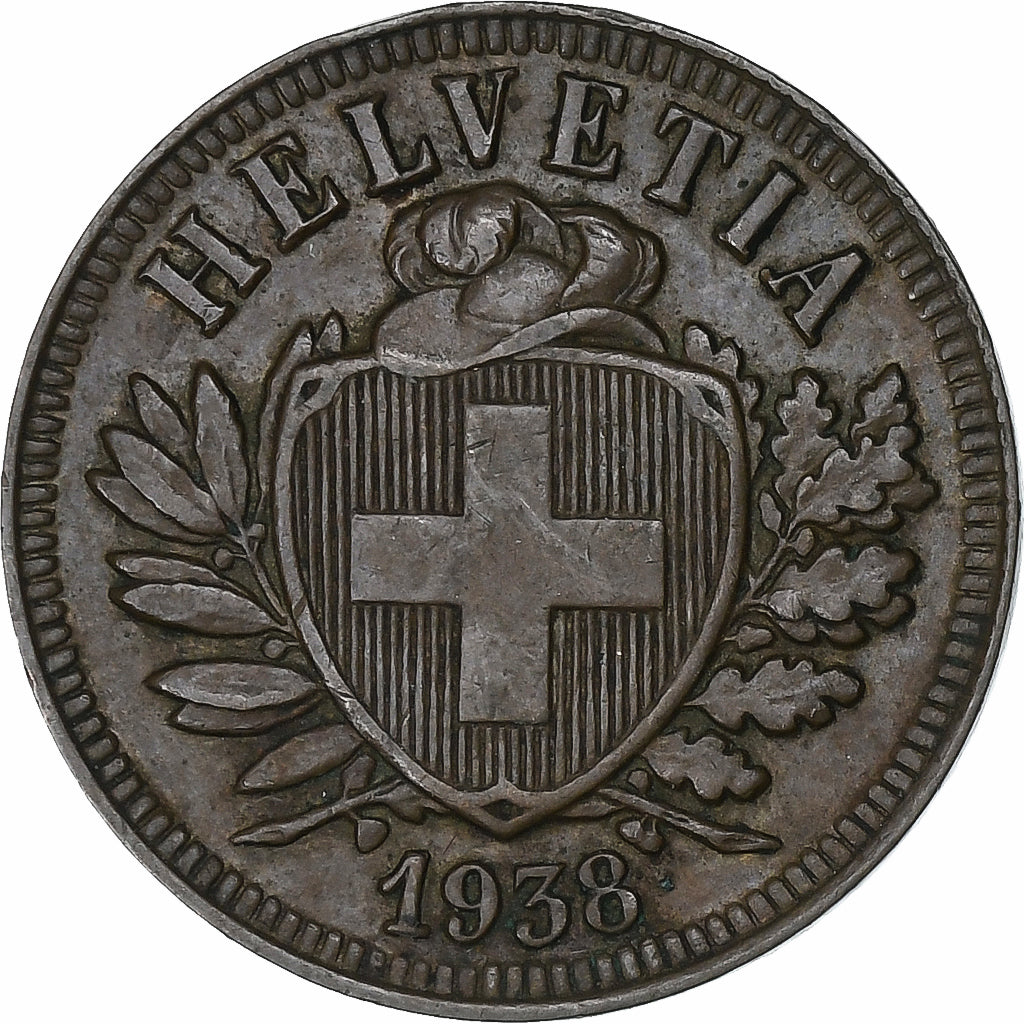 Svizzera, 2 Rappen, 1938, Bern, Bronzo, BB, KM:4.2a