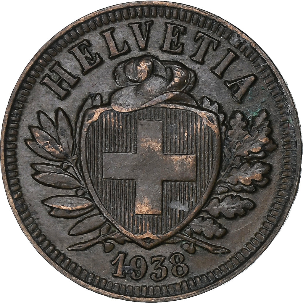 Switzerland, 2 Rappen, 1938, Bern, Bronze, EF(40-45), KM:4.2a
