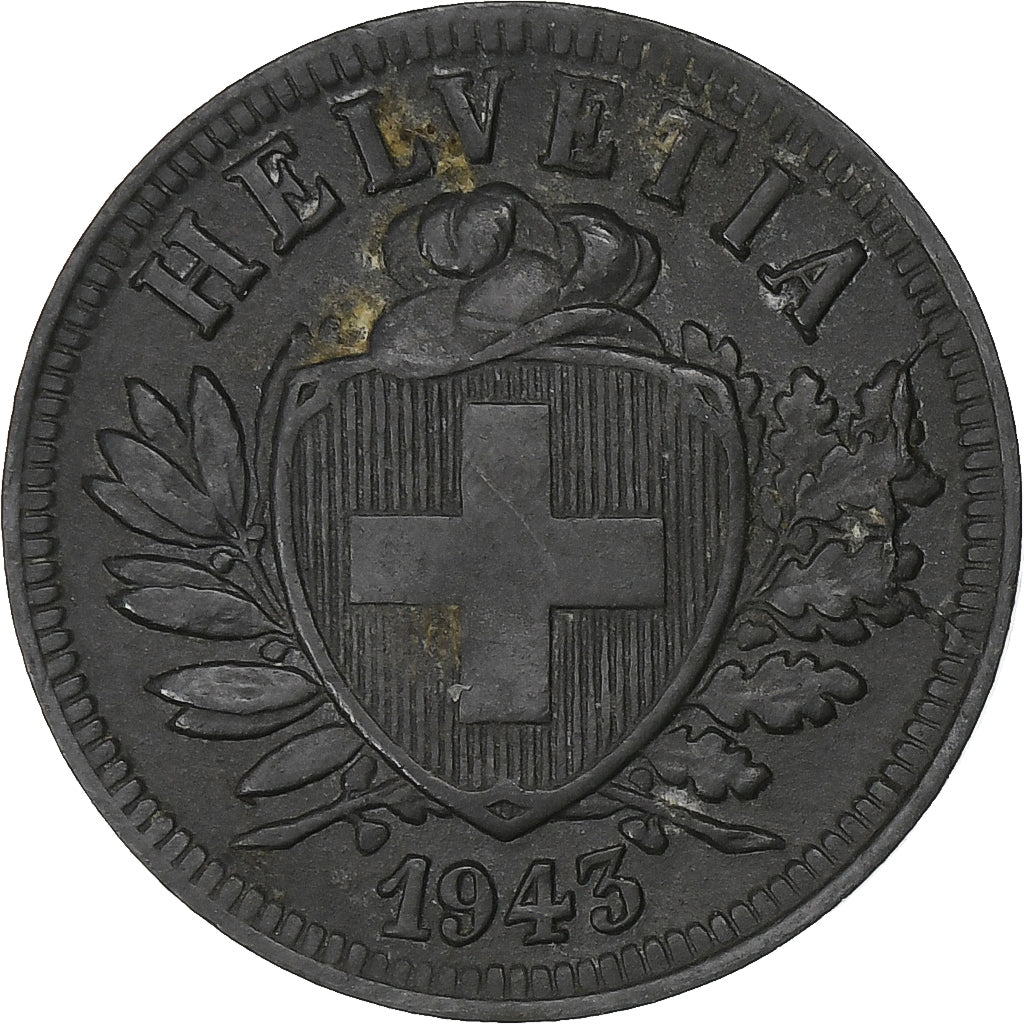 Suiza, 2 Rappen, 1943, Bern, Cinc, MBC, KM:4.2b