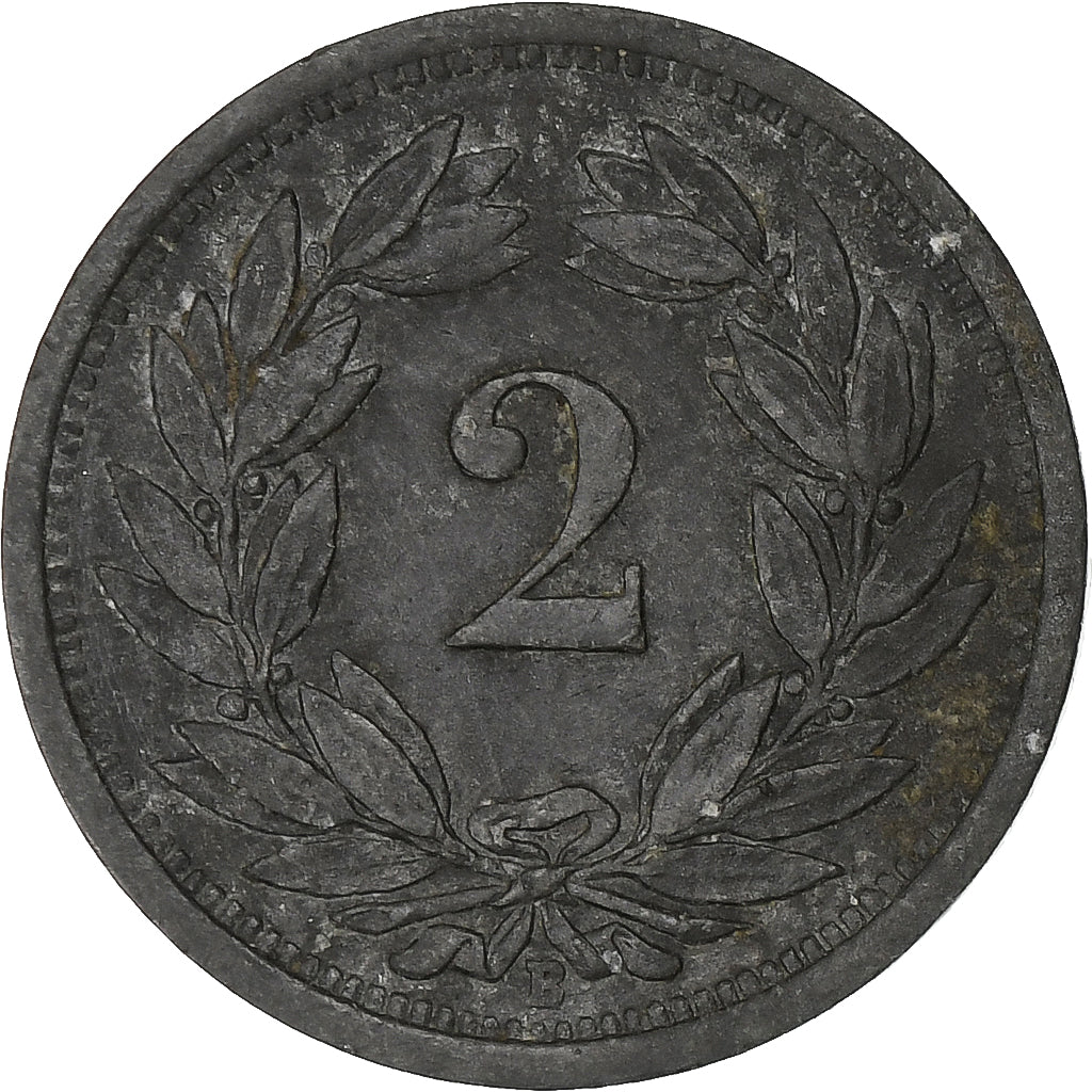 Suiza, 2 Rappen, 1943, Bern, Cinc, MBC, KM:4.2b