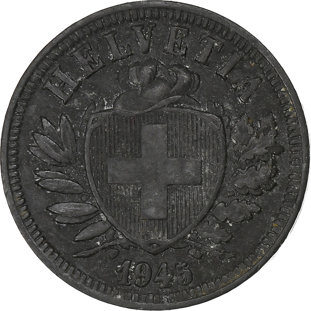 Suiza, 2 Rappen, 1945, Bern, Cinc, BC+, KM:4.2b