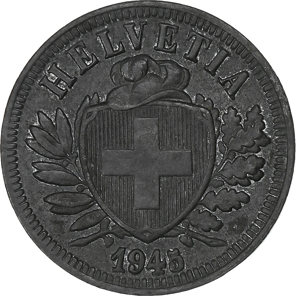 Suiza, 2 Rappen, 1945, Bern, Cinc, BC+, KM:4.2b