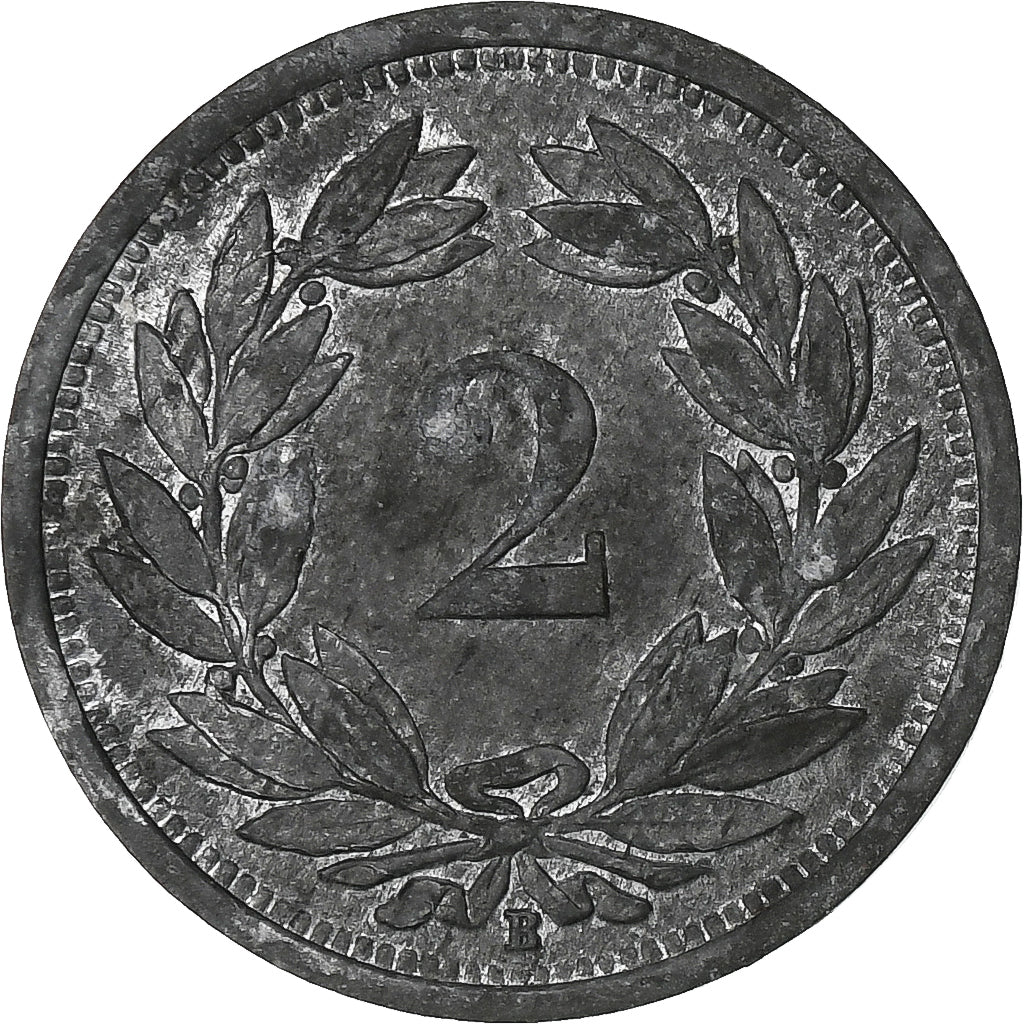 Suiza, 2 Rappen, 1945, Bern, Cinc, BC+, KM:4.2b