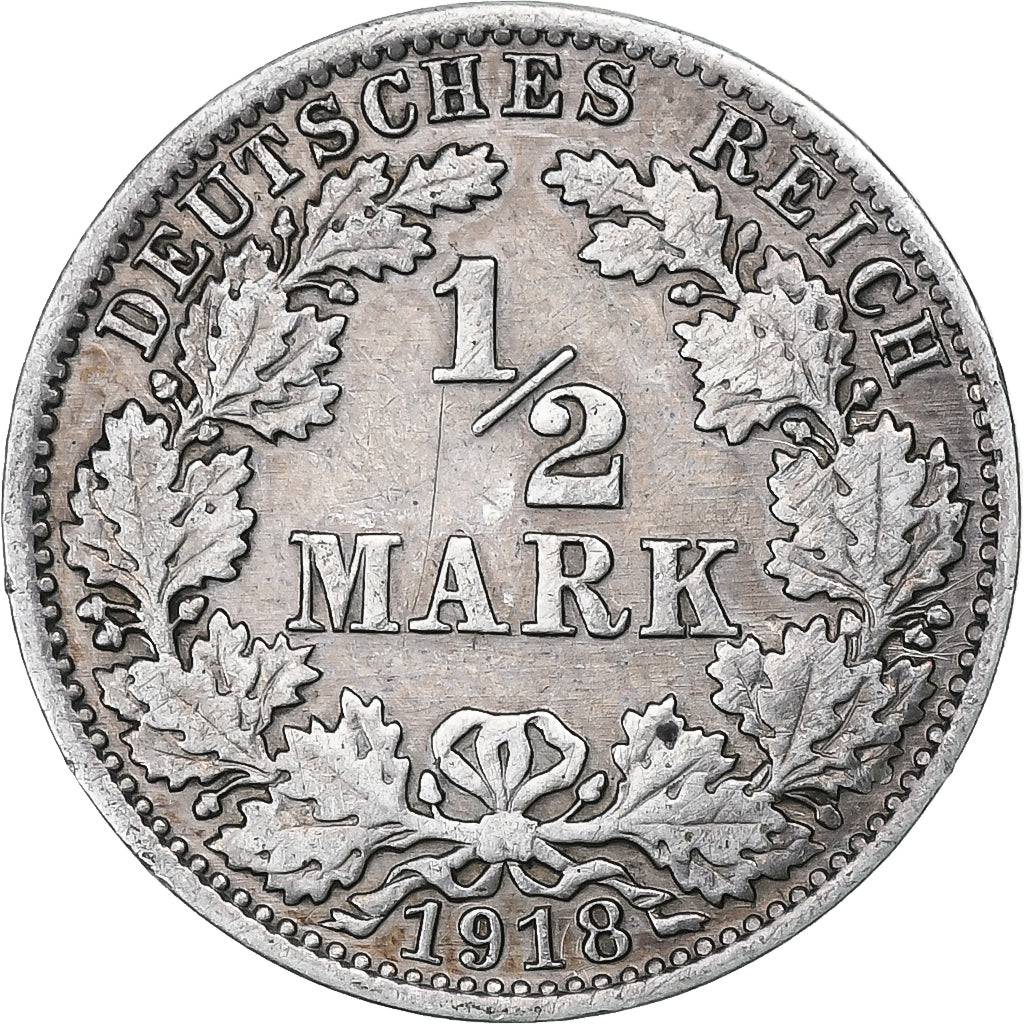 Germany, Wilhelm II, 1/2 Mark, 1918, Berlin, Silver, EF(40-45), KM:17