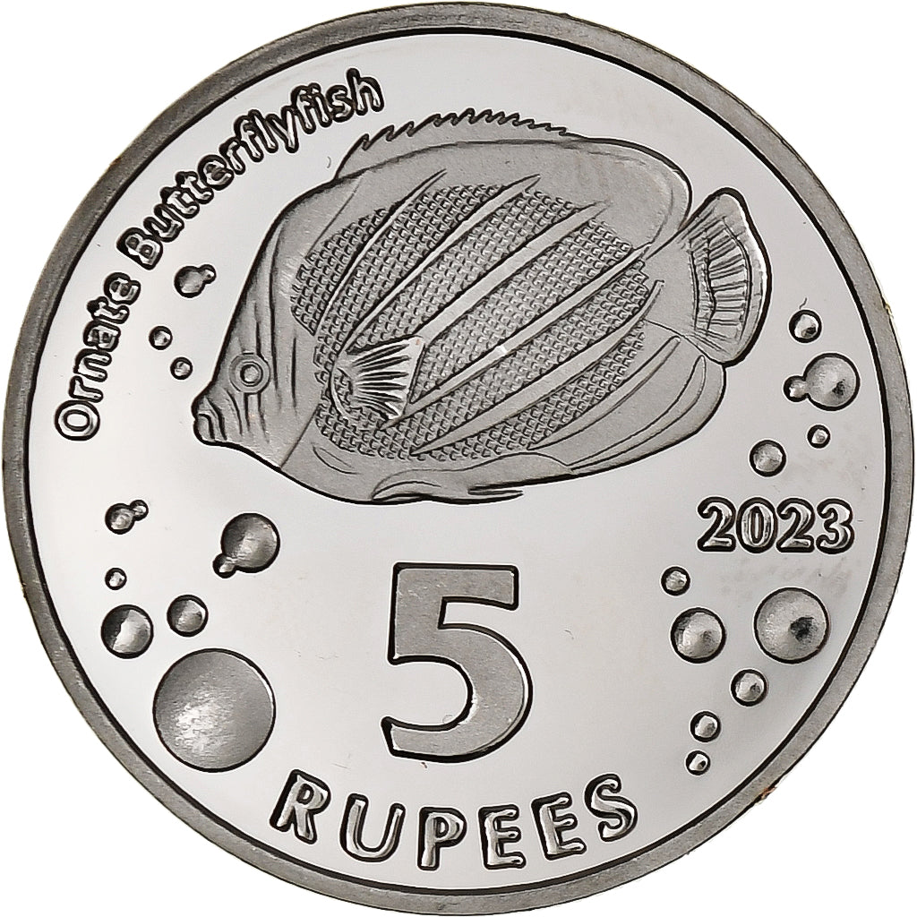 COCOS (KEELING) ISLANDS, 5 Rupees, Butterflyfish, 2023, Cupro-nikkel, UNC-