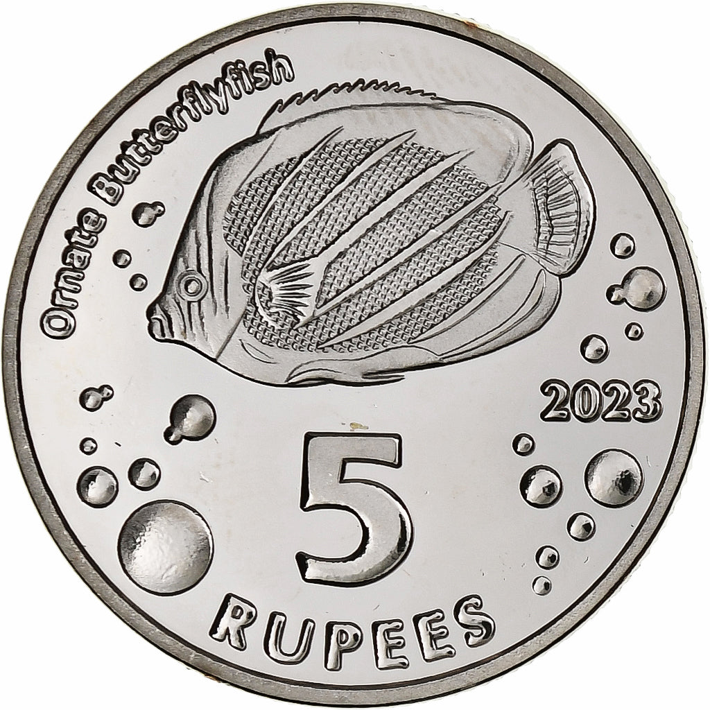 COCOS (KEELING) ISLANDS, 5 Rupees, Butterflyfish, 2023, Cupro-nikkel, UNC-