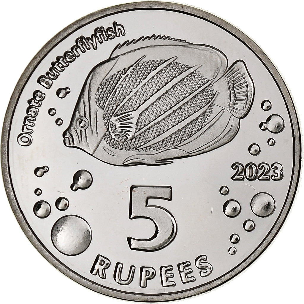COCOS (KEELING) ISLANDS, 5 Rupees, Butterflyfish, 2023, Cupro-nickel, SPL