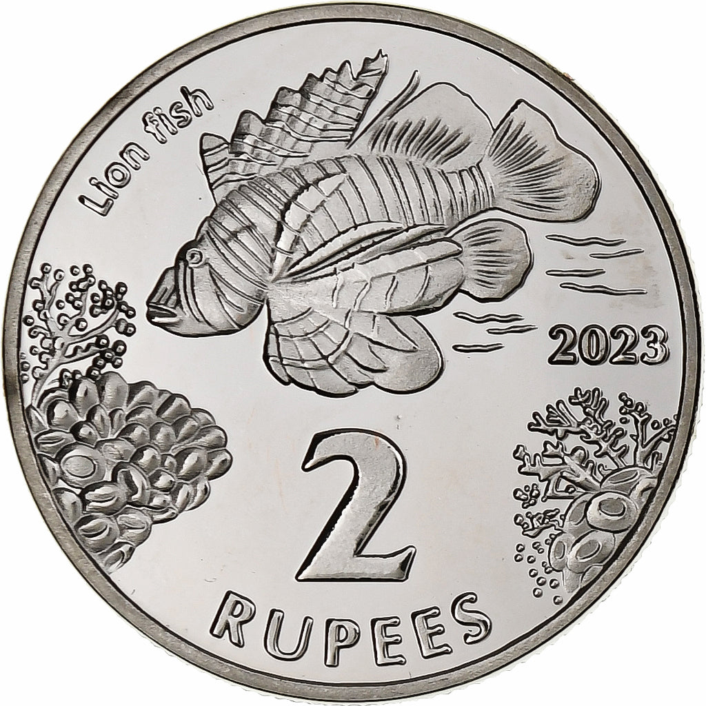 COCOS (KEELING) ISLANDS, 2 Rupees, Lionfish, 2023, Cobre-níquel, MS(63)