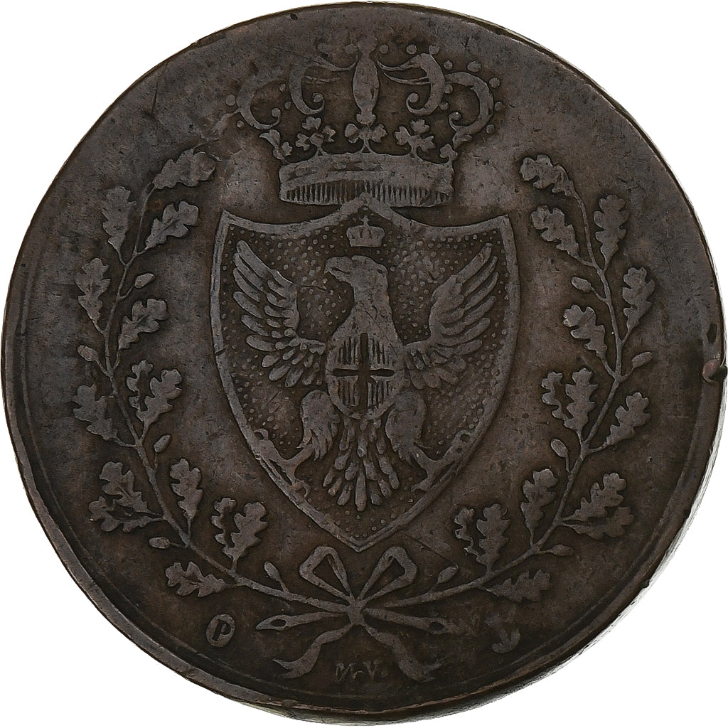 Kingdom of Sardinia, Carlo Felice, 5 Centesimi, 1826, Cobre, VF(30-35)