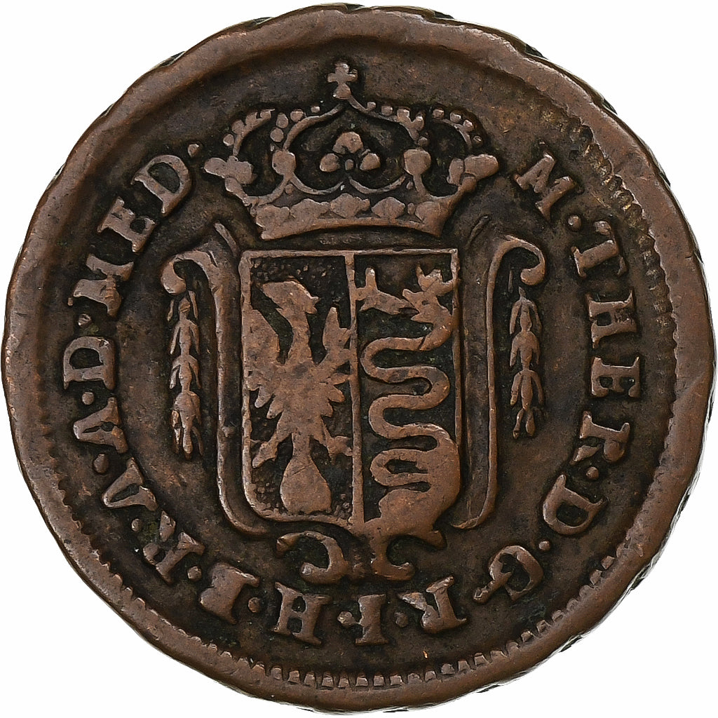 ESTADOS ITALIANOS, MILAN, 1/2 Soldo, Mezzo Soldo, 1777, Milan, Cobre, VF(20-25)