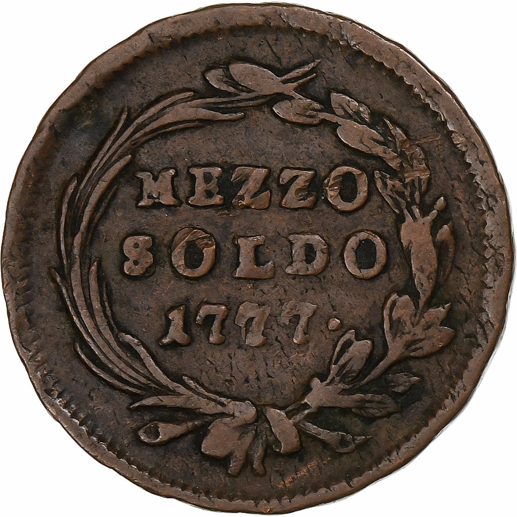 ESTADOS ITALIANOS, MILAN, 1/2 Soldo, Mezzo Soldo, 1777, Milan, Cobre, VF(20-25)