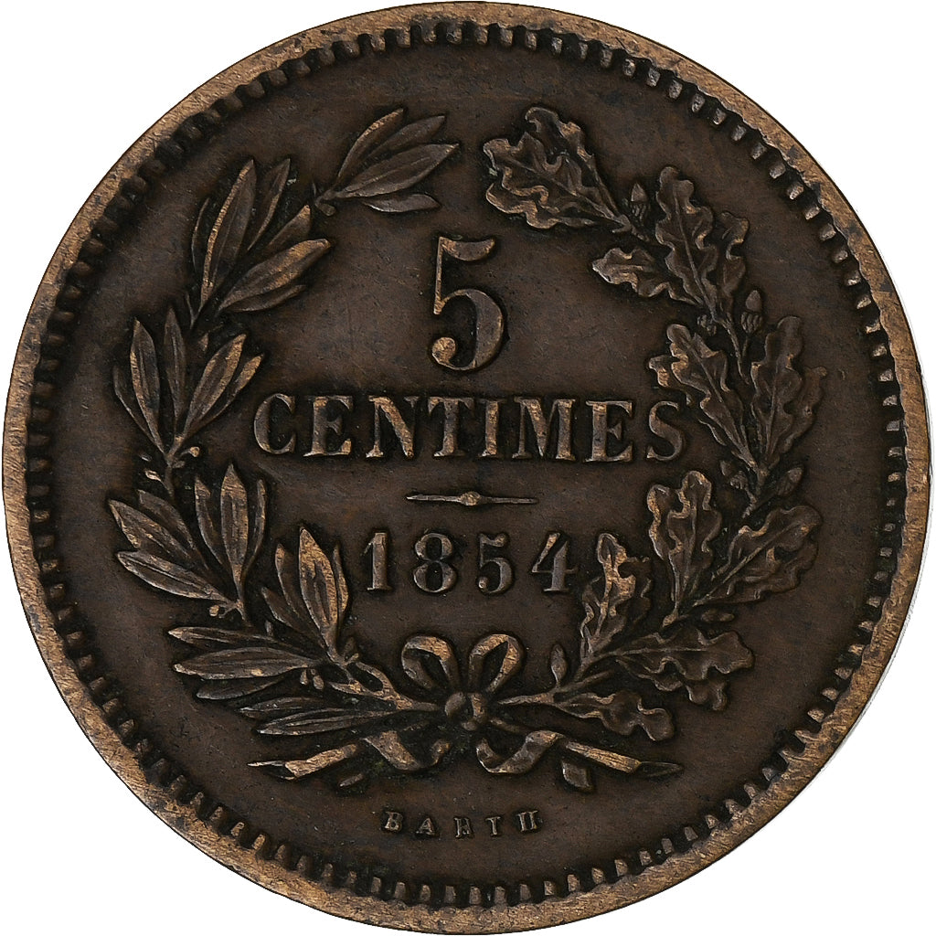 Luxemburg, William III, 5 Centimes, 1854, Brussels, Bronzen, ZF, KM:22