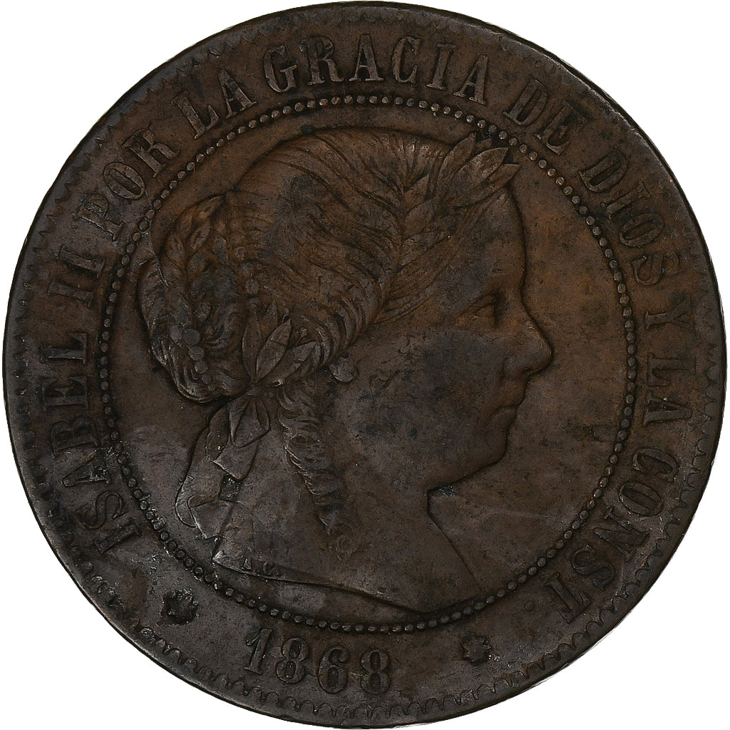 Spain, Isabel II, 5 Centimos, 1868, Madrid, Bronze, EF(40-45), KM:635
