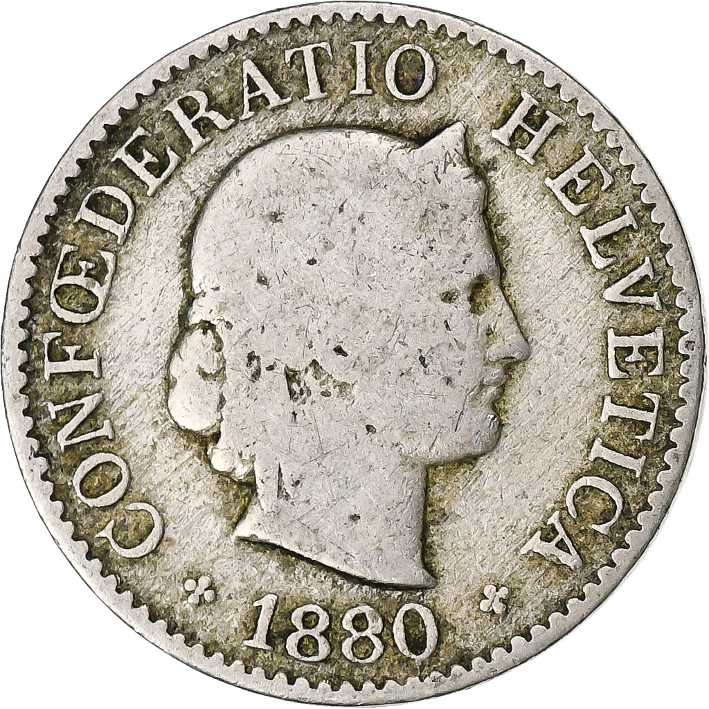 Suiza, 5 Rappen, Libertas, 1880, Bern, Cobre - níquel, BC+, KM:26