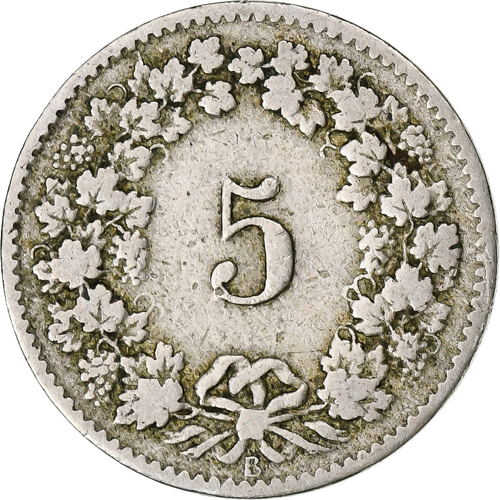 Suiza, 5 Rappen, Libertas, 1880, Bern, Cobre - níquel, BC+, KM:26