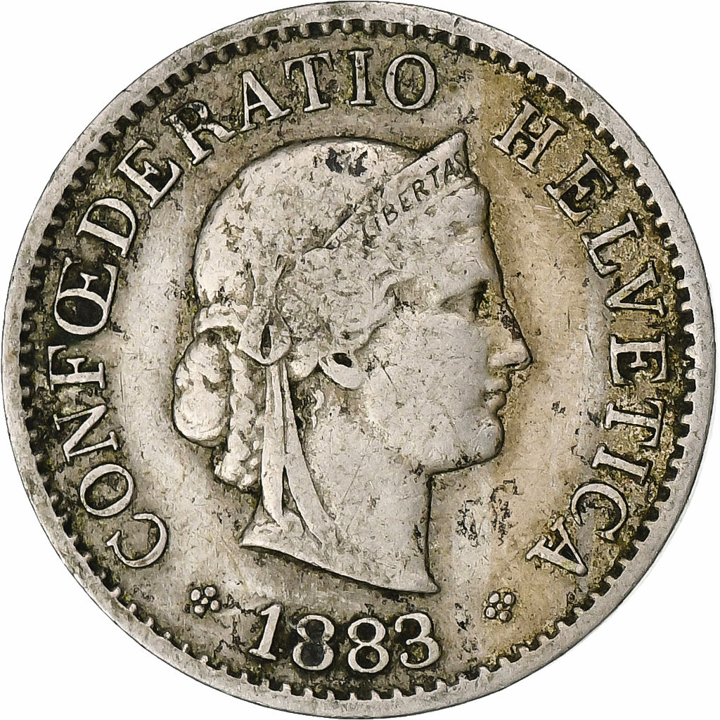 Suiza, 5 Rappen, Libertas, 1883, Bern, Cobre - níquel, BC+, KM:26