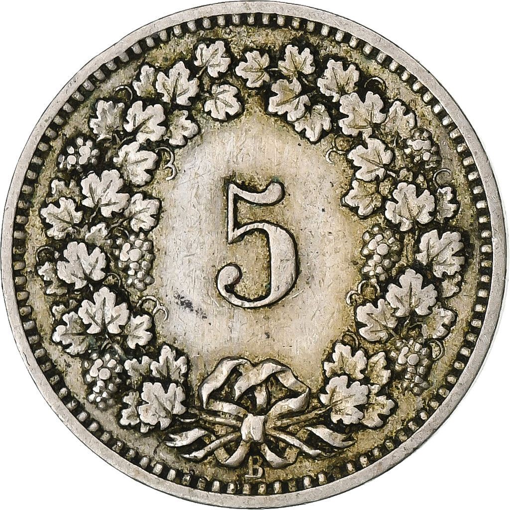 Suiza, 5 Rappen, Libertas, 1883, Bern, Cobre - níquel, BC+, KM:26