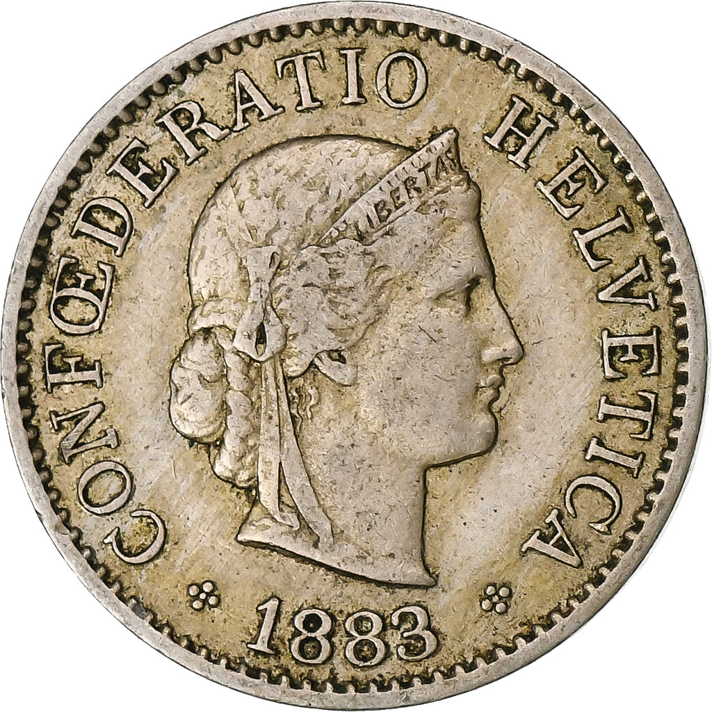 Suiza, 5 Rappen, Libertas, 1883, Bern, Cobre - níquel, BC+, KM:26