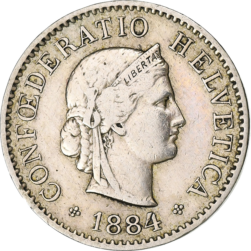 Suiza, 5 Rappen, Libertas, 1884, Bern, Cobre - níquel, BC+, KM:26