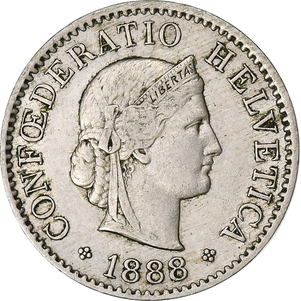 Suiza, 5 Rappen, Libertas, 1888, Bern, Cobre - níquel, BC+, KM:26