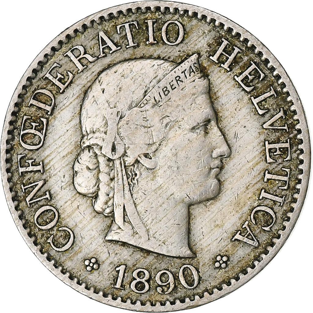 Switzerland, 5 Rappen, Libertas, 1890, Bern, Copper-nickel, VF(20-25), KM:26