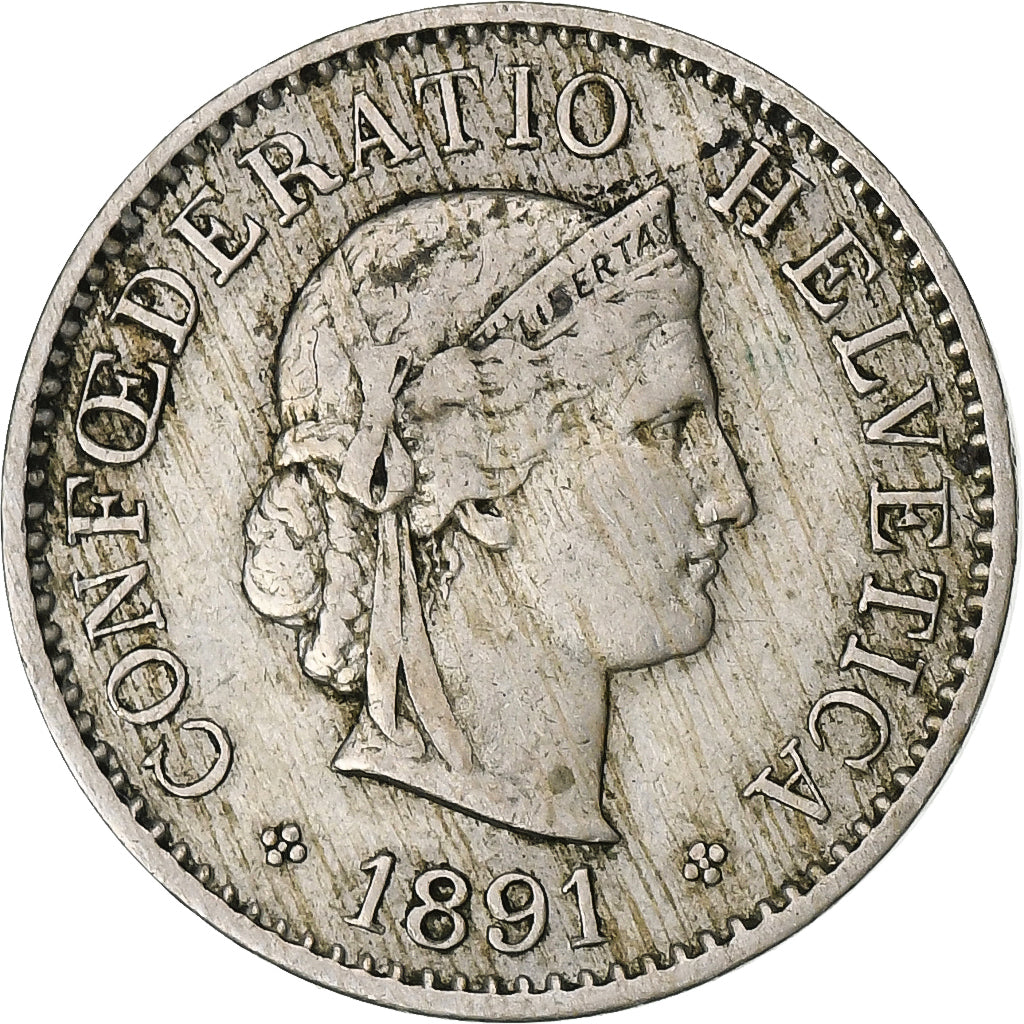 Switzerland, 5 Rappen, Libertas, 1891, Bern, Copper-nickel, VF(20-25), KM:26