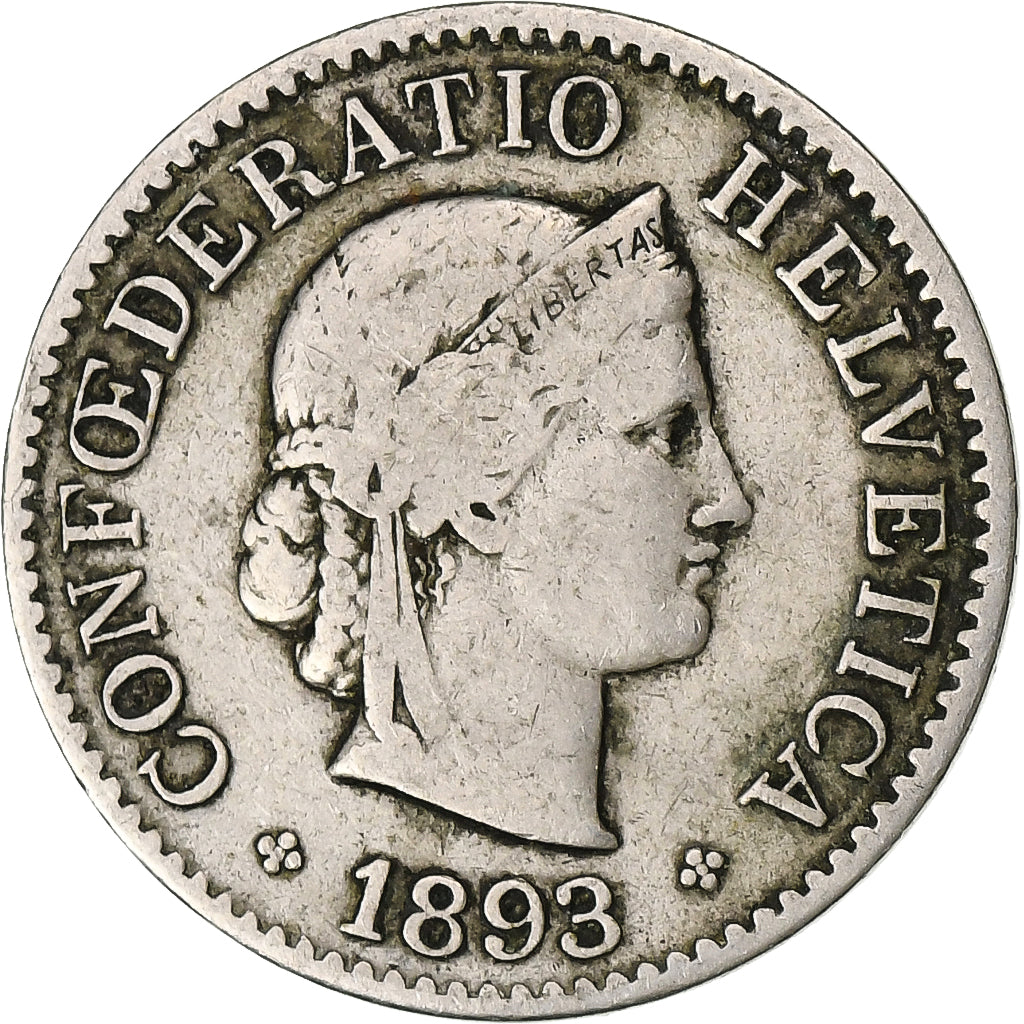 Suiza, 5 Rappen, Libertas, 1893, Bern, Cobre - níquel, BC+, KM:26