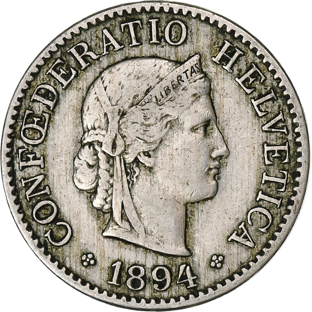 Suiza, 5 Rappen, Libertas, 1894, Bern, Cobre - níquel, BC+, KM:26