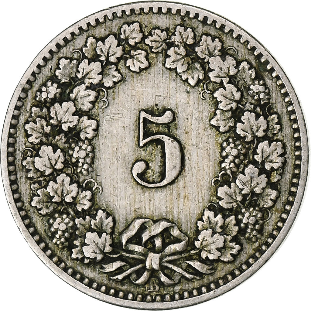 Suiza, 5 Rappen, Libertas, 1894, Bern, Cobre - níquel, BC+, KM:26