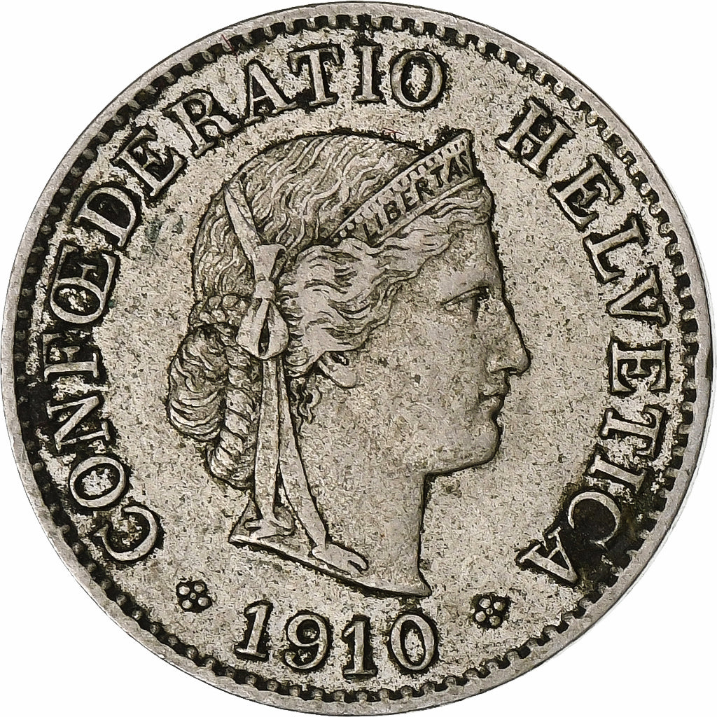 Suiza, 5 Rappen, Libertas, 1910, Bern, Cobre - níquel, MBC, KM:26