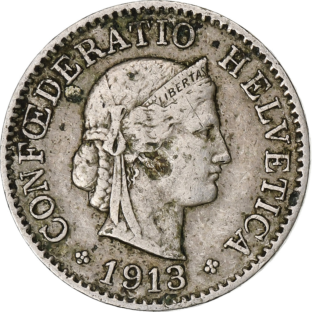 Suiza, 5 Rappen, Libertas, 1913, Bern, Cobre - níquel, BC+, KM:26