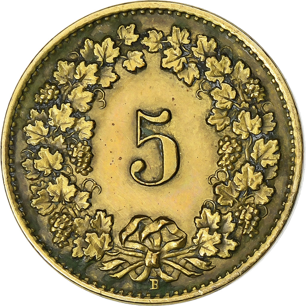 Switzerland, 5 Rappen, Libertas, 1918, Bern, Brass, EF(40-45), KM:26