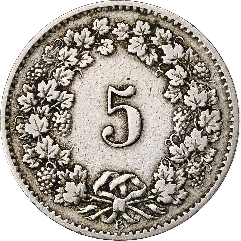 Szwajcaria, 5 Rappen, Libertas, 1879, Bern, Miedź-Nikiel, VF(20-25), KM:26