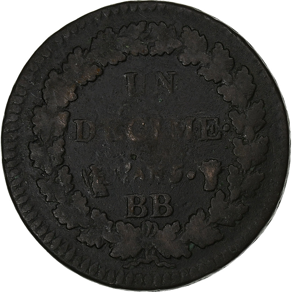 Francja, Decime, Dupré, AN 5, Strasbourg, Miedź, VF(20-25), Gadoury:187