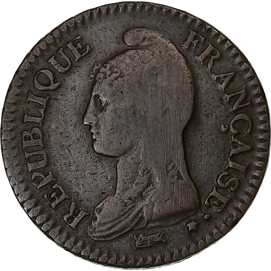 Francja, Decime, Dupré, AN 7, Paris, Miedź, VF(20-25), Gadoury:187
