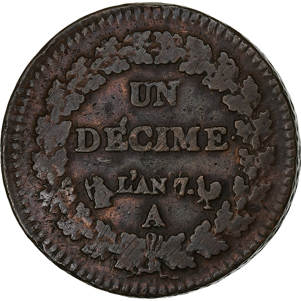 Francja, Decime, Dupré, AN 7, Paris, Miedź, VF(20-25), Gadoury:187