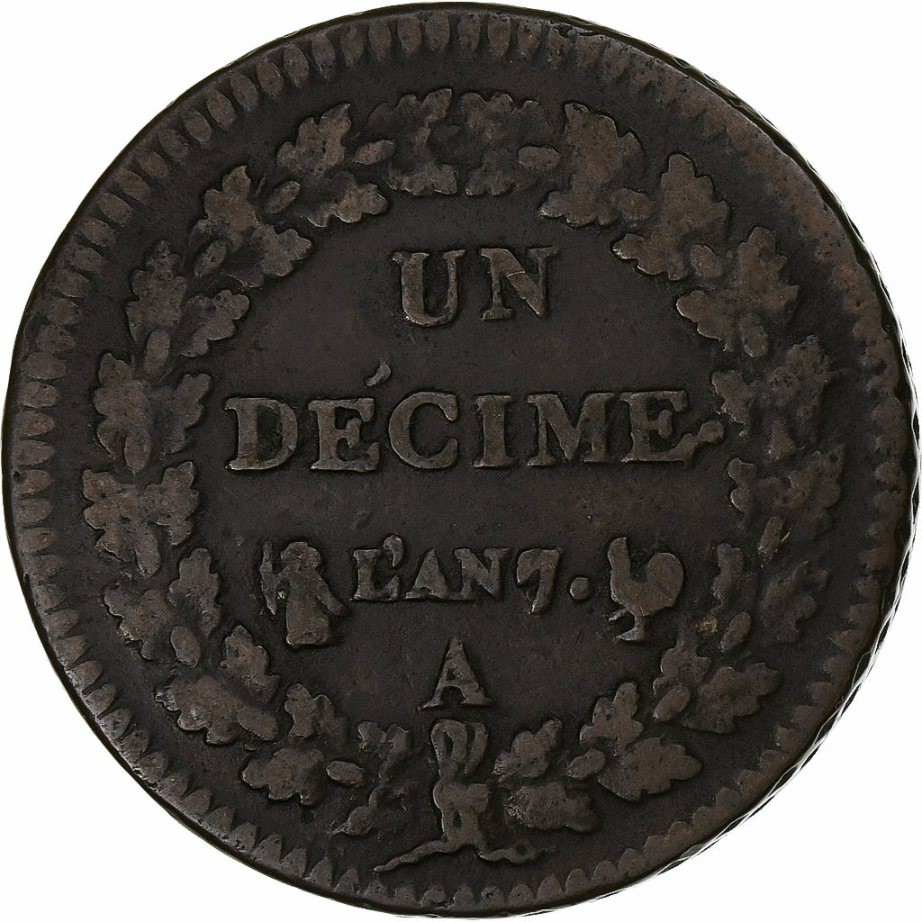 Francja, Decime, Dupré, AN 7, Paris, Miedź, VF(20-25), Gadoury:187