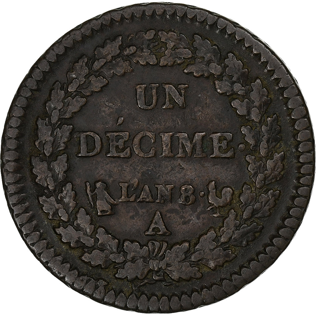 Frankreich, Decime, Dupré, AN 8, Paris, Kupfer, S, Gadoury:187a