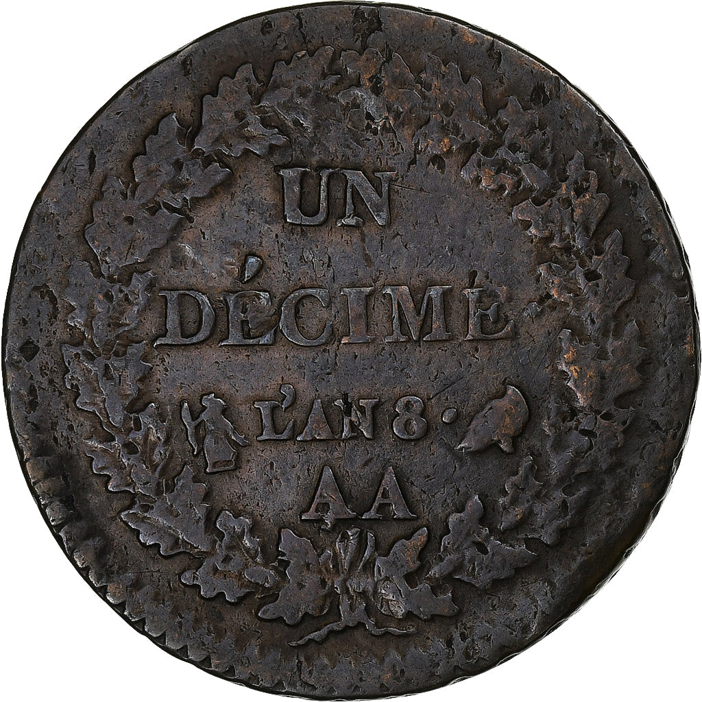 Frankreich, Decime, Dupré, AN 8, Metz, Kupfer, S, Gadoury:187a