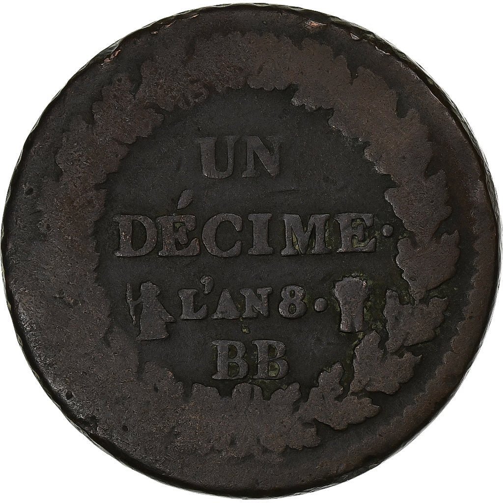 Francja, Decime, Dupré, AN 8, Strasbourg, Miedź, VF(20-25), Gadoury:187a