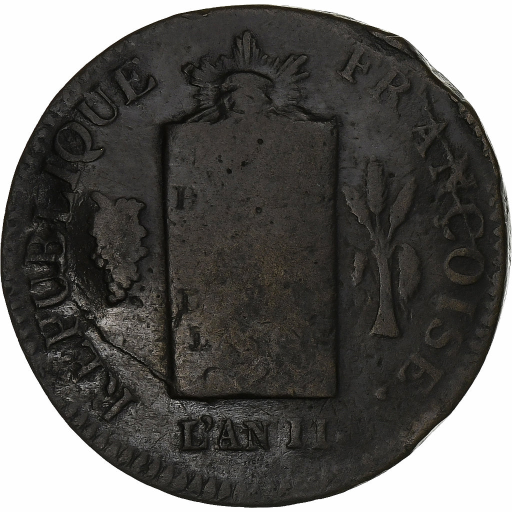 France, 2 Sols, 1793 / AN II, Strasbourg, Copper, VF(20-25), Gadoury:31