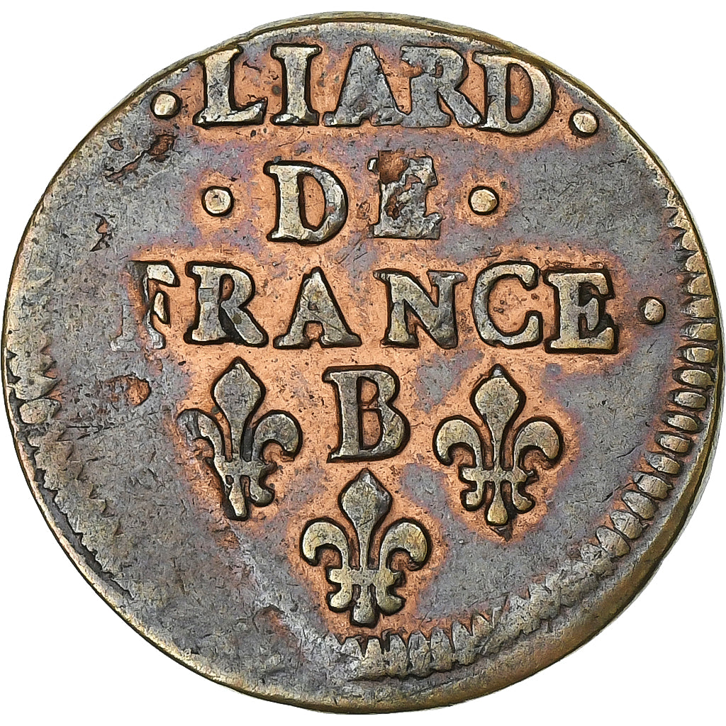 Frankrijk, Louis XIV, Liard, 1656, Pont-de-l'Arche, Koper, ZF, Gadoury:80