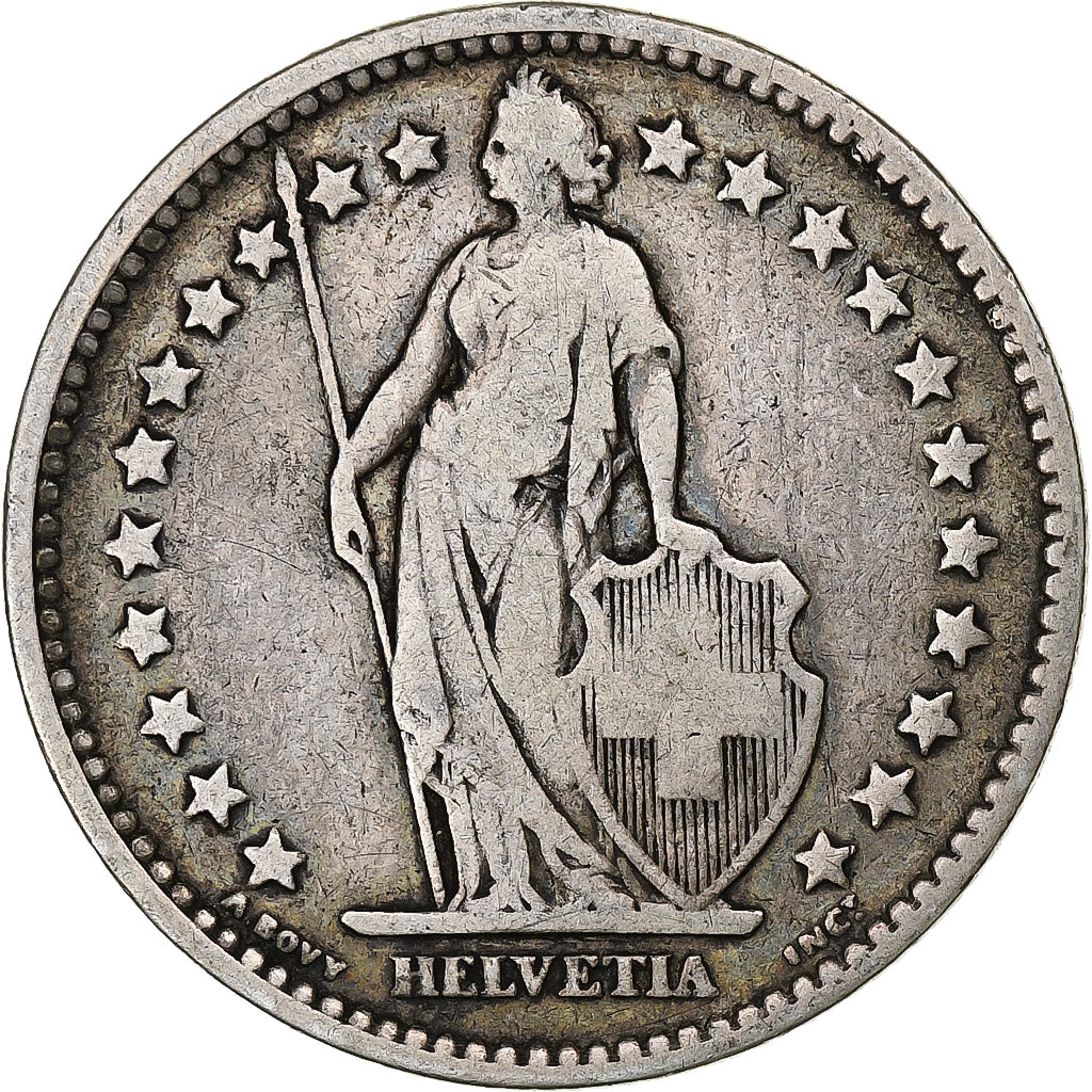 Suiza, 2 Francs, Helvetia, 1875, Bern, Plata, BC+, KM:21