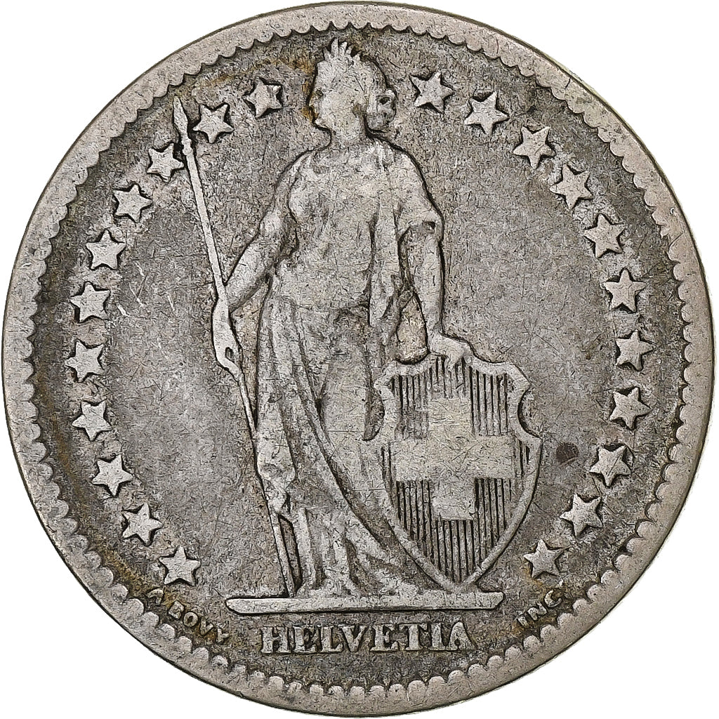 Suiza, 2 Francs, Helvetia, 1878, Bern, Plata, BC+, KM:21