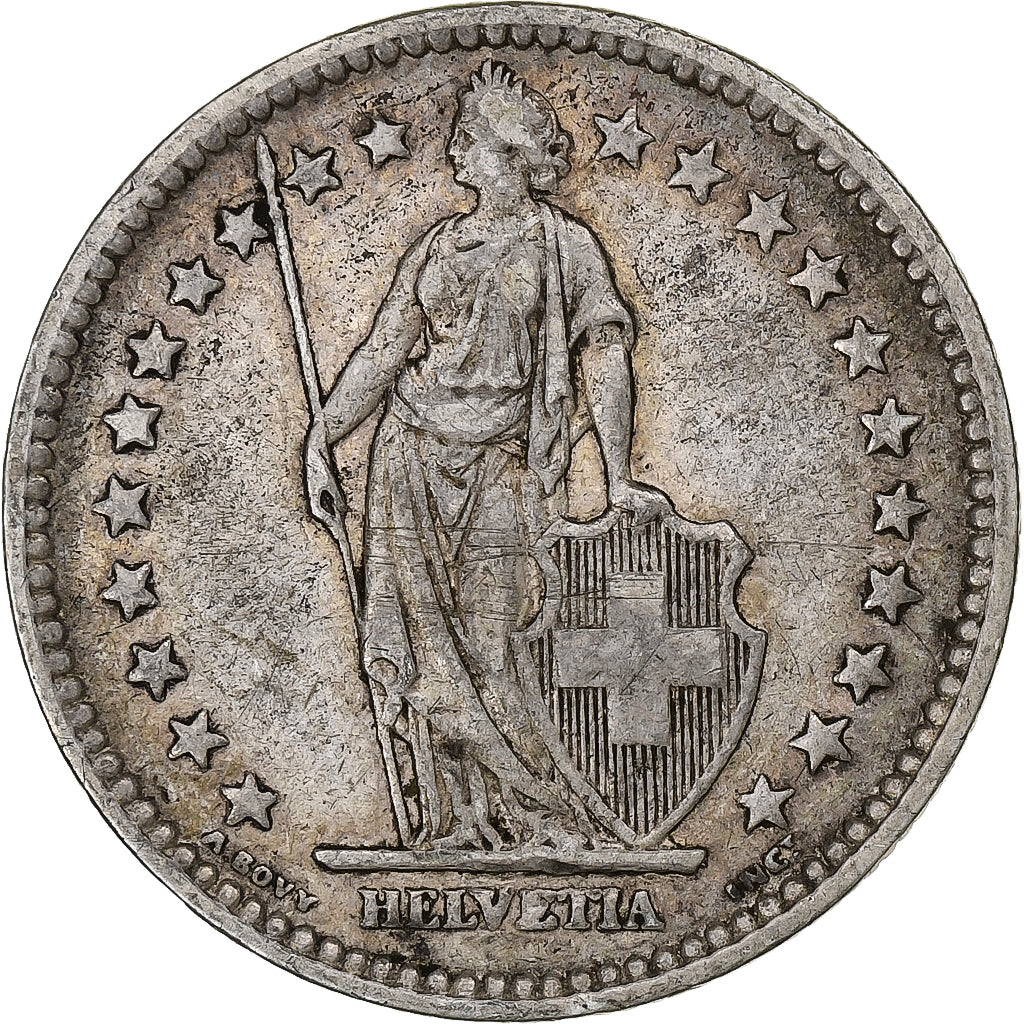 Suiza, 2 Francs, Helvetia, 1878, Bern, Plata, MBC, KM:21
