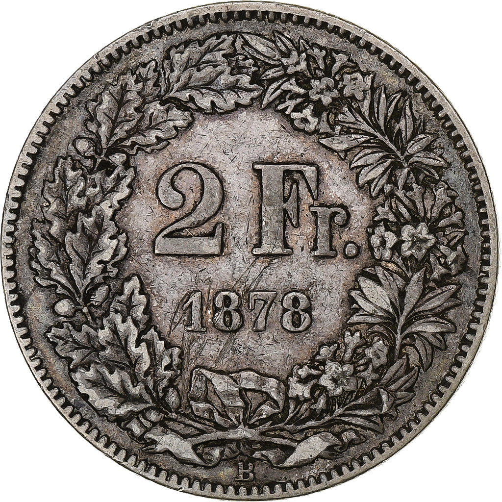 Suiza, 2 Francs, Helvetia, 1878, Bern, Plata, MBC, KM:21
