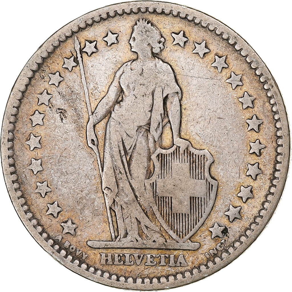 Suiza, 2 Francs, Helvetia, 1886, Bern, Plata, BC+, KM:21