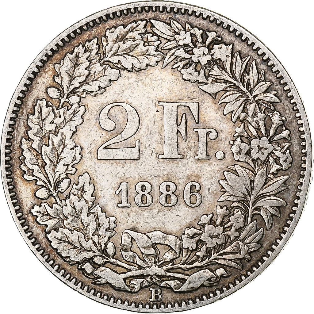 Switzerland, 2 Francs, Helvetia, 1886, Bern, Silver, VF(30-35), KM:21