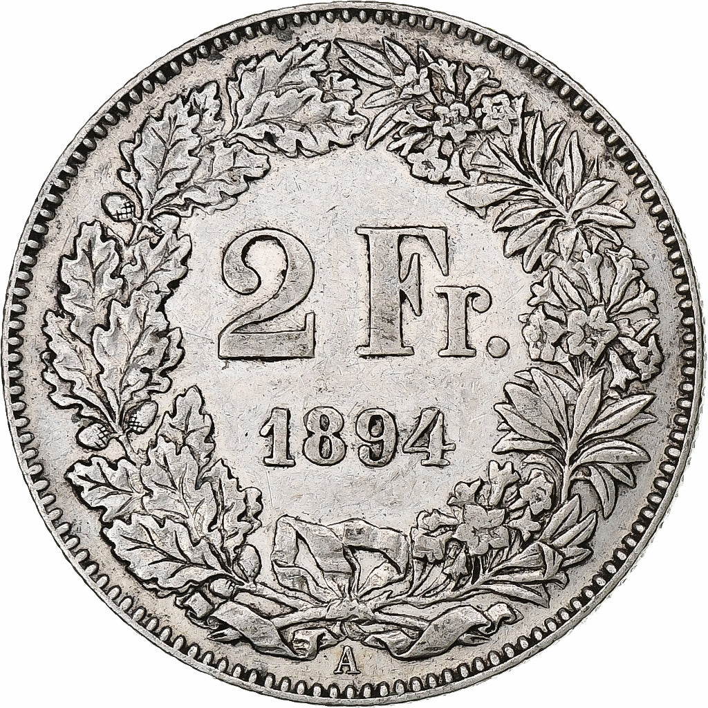 Schweiz, 2 Francs, Helvetia, 1894, Paris, Silber, SS+, KM:21